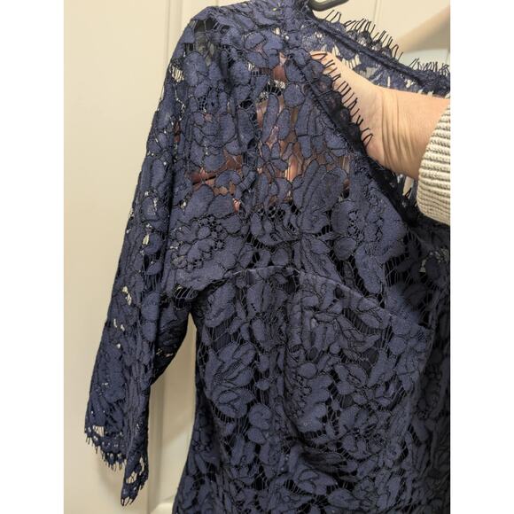 New Eliza J Quarter Length Sleeve Lace Fit Flare Dress Sz 12 Navy Blue Formal - Picture 12 of 12